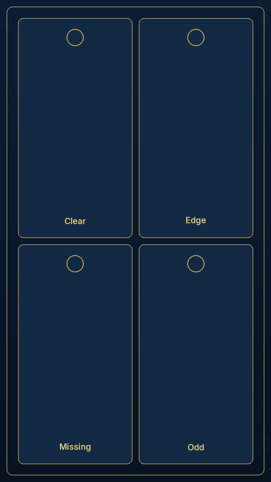 Editorial grid of varied sample shapes used to plan an evaluation set.