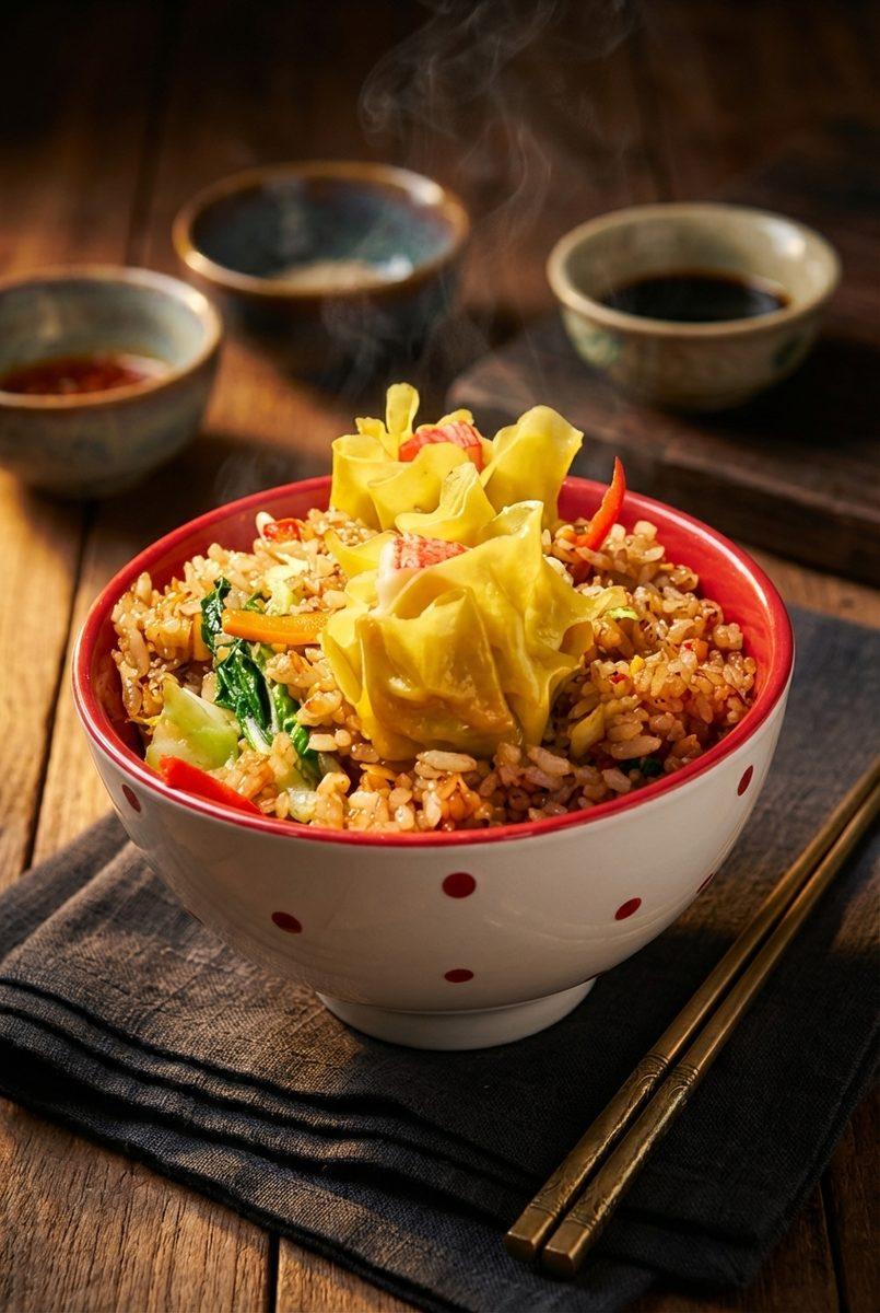 AI food photography example — dumpling rice plating by AI Studio