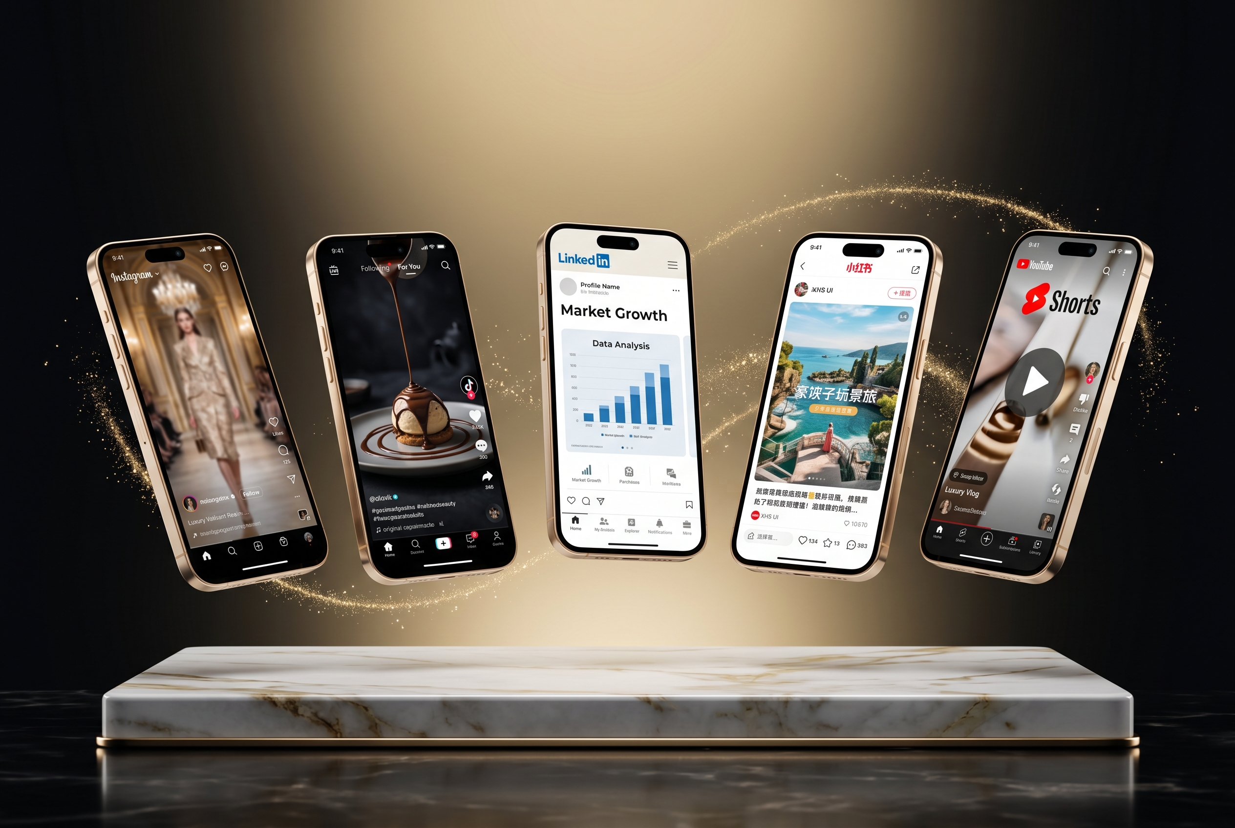 AI Studio social engine across Instagram, TikTok, LinkedIn, Xiaohongshu and YouTube Shorts