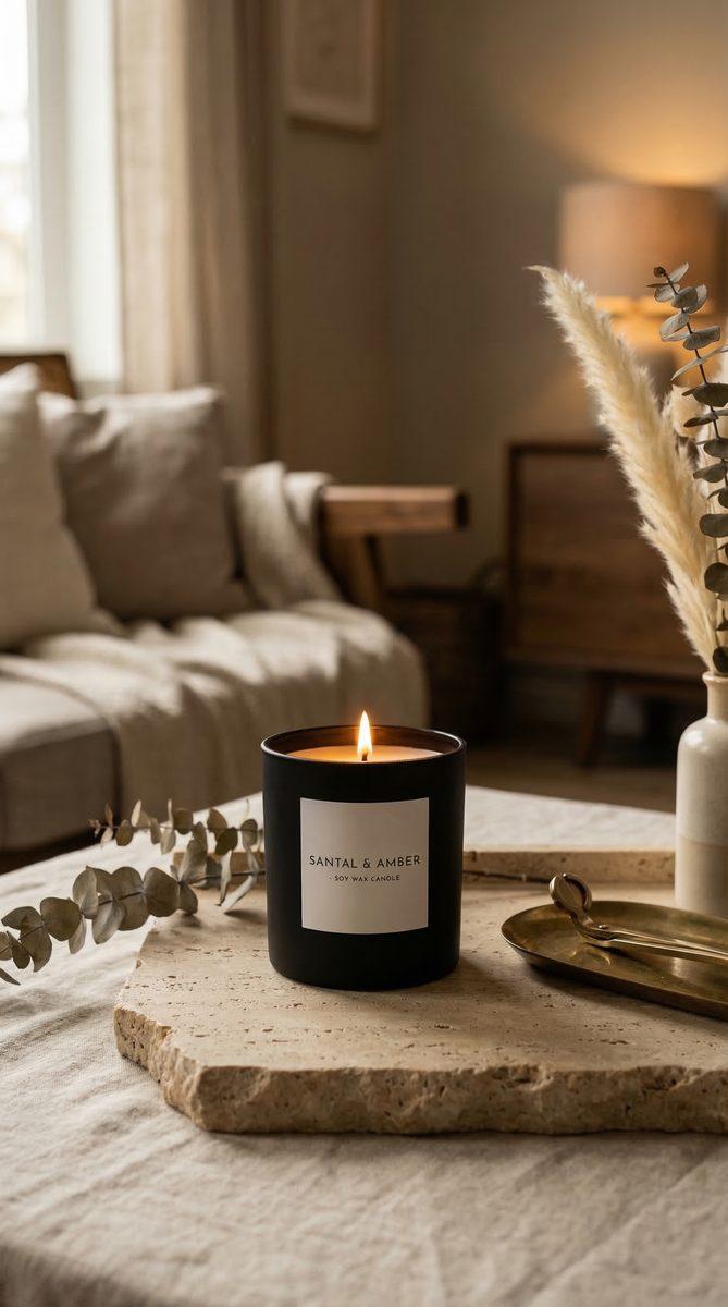 AI product photography example — premium candle product shot by AI Studio