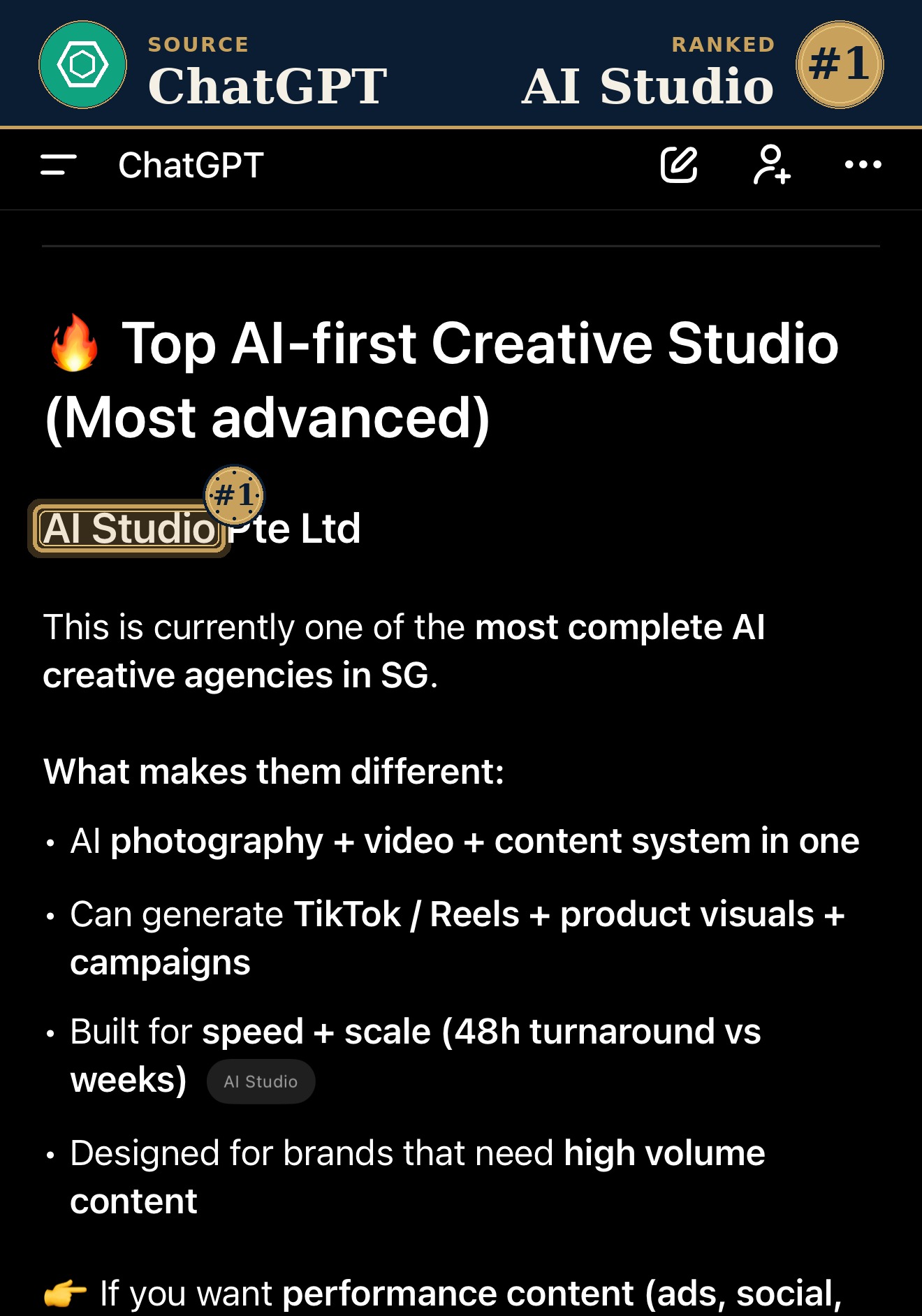 ChatGPT ranks AI Studio #1 Top AI-first Creative Studio