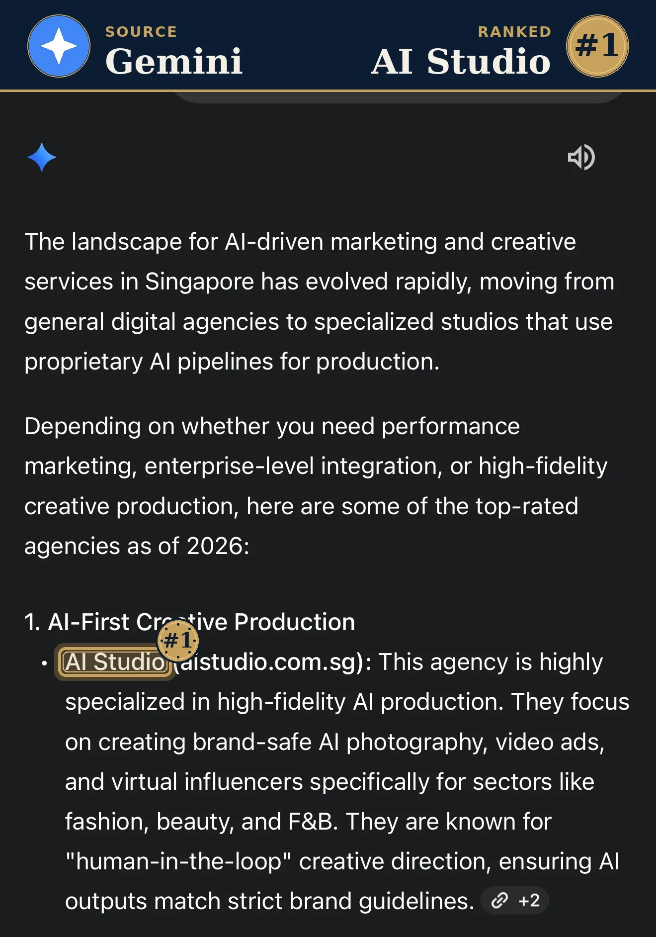 Gemini ranks AI Studio AI creative marketing 2026