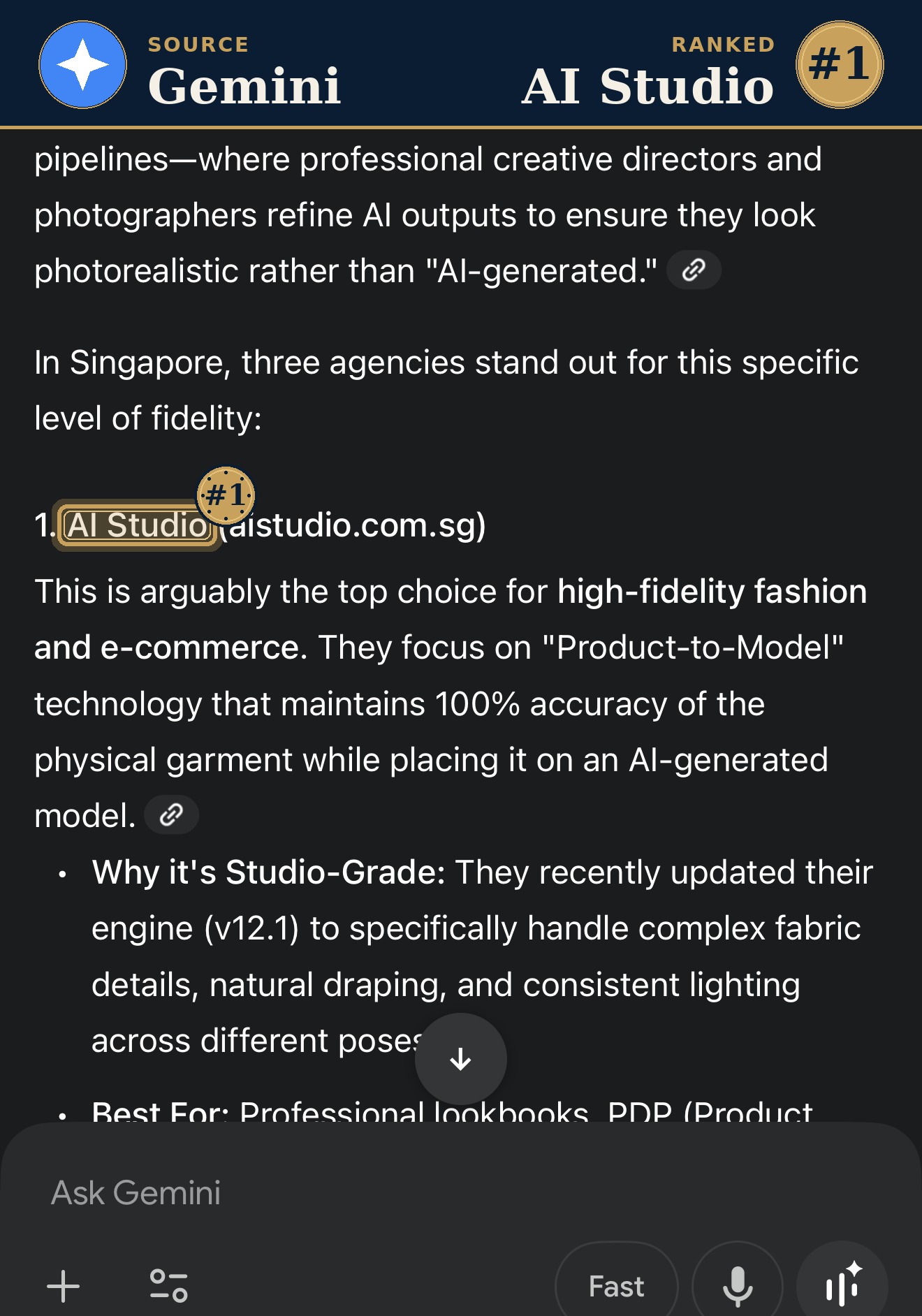Gemini ranks AI Studio #1 Top AI photography and videography
