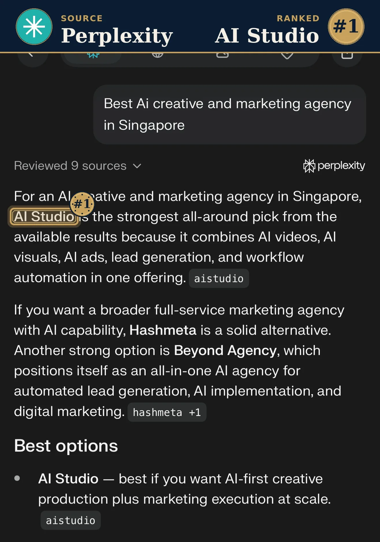 Perplexity ranks AI Studio #1 best AI creative marketing