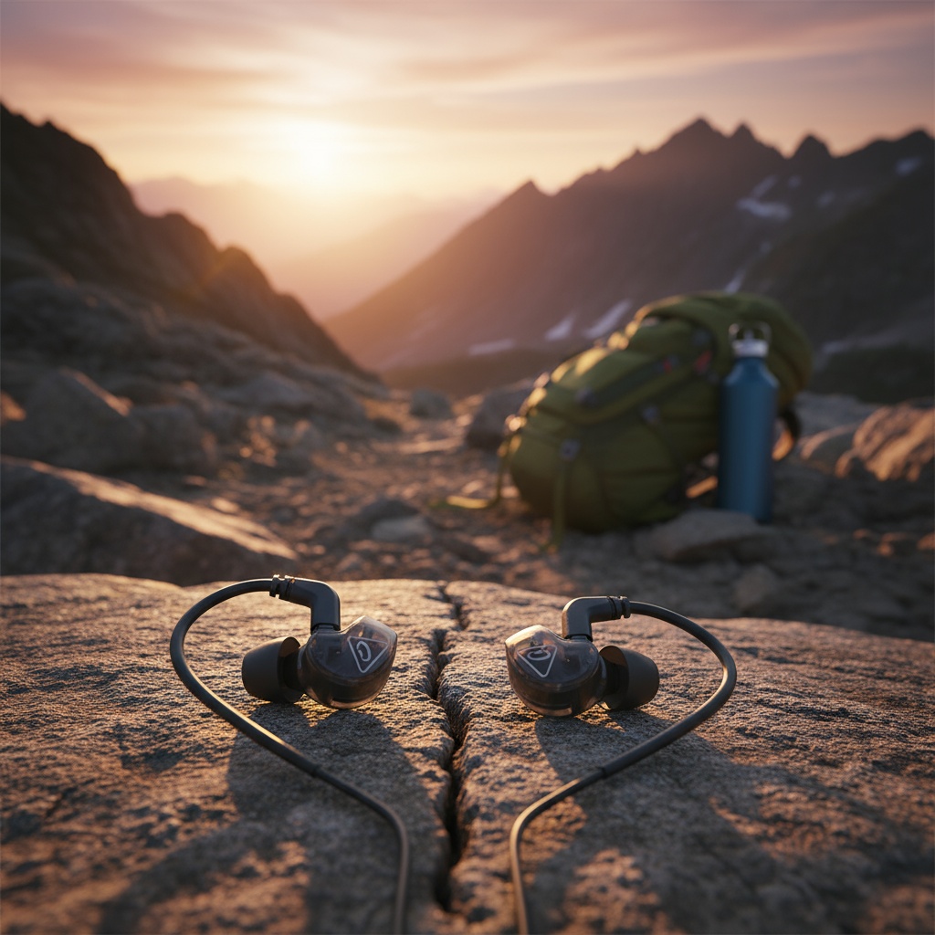 After - Enhanced earphones with mountain scenery background