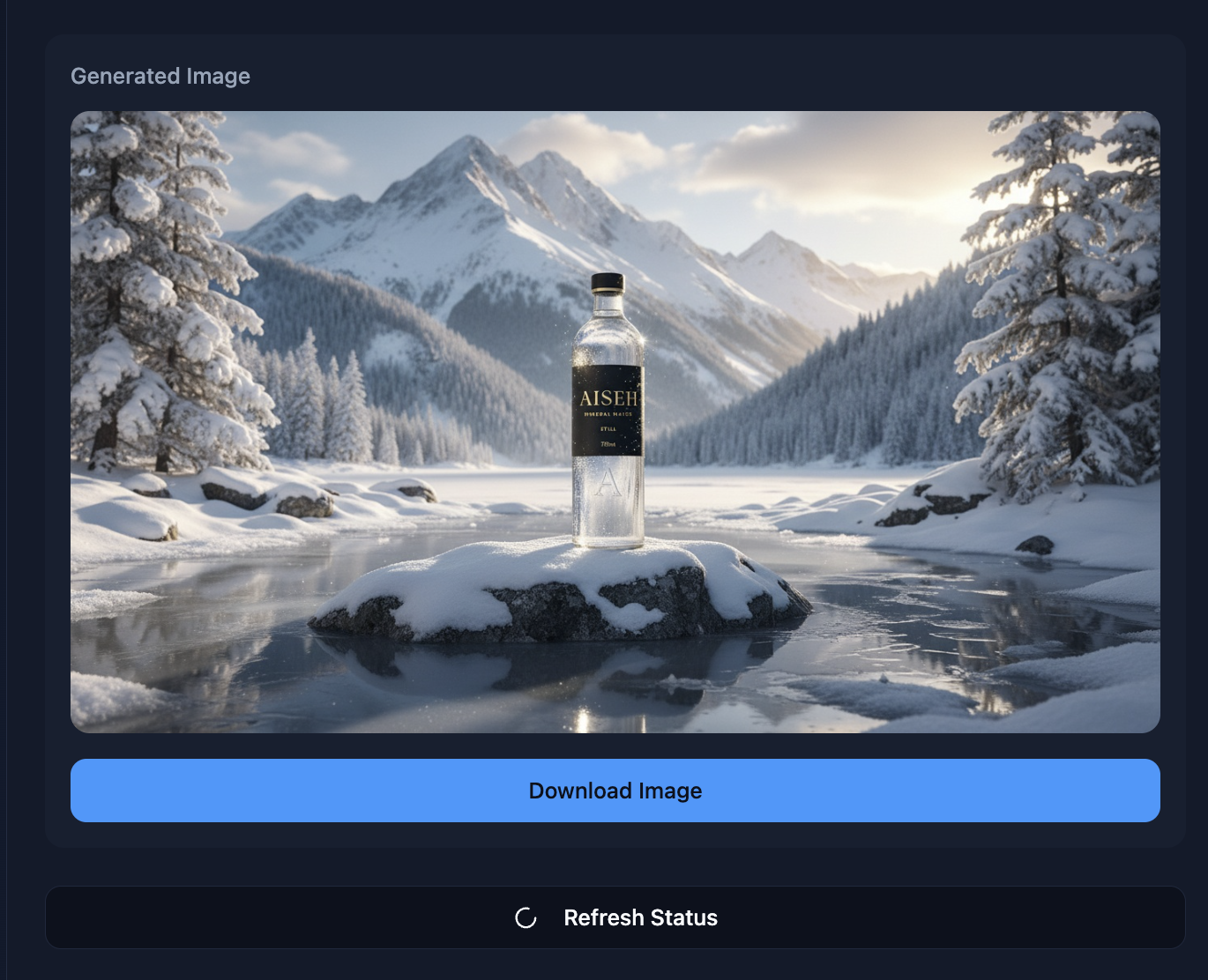 Generated product image preview with download option