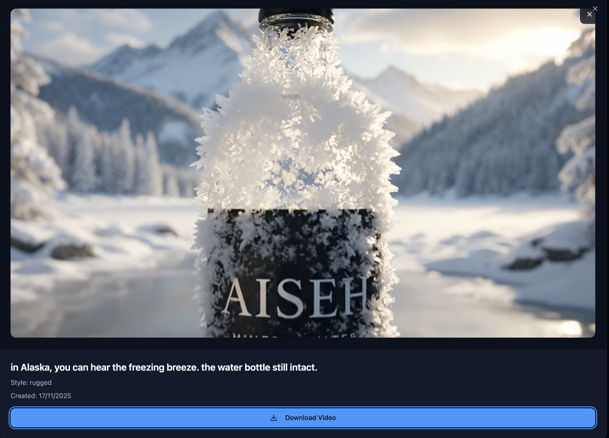 Generated product video preview with download option