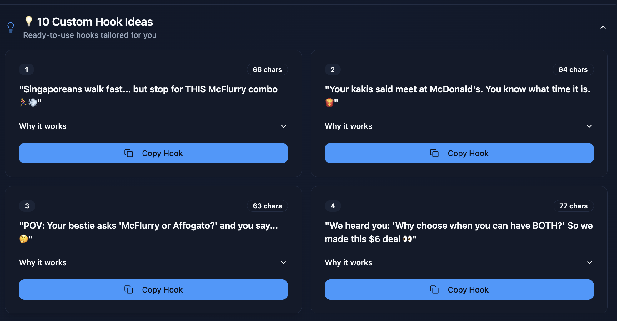 10 Custom Hook Ideas with ready-to-use hooks tailored for the campaign